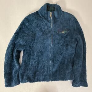 Pendleton Sherpa Fleece Jacket Full Zip Plaid Trim Blue Green Mens Medium